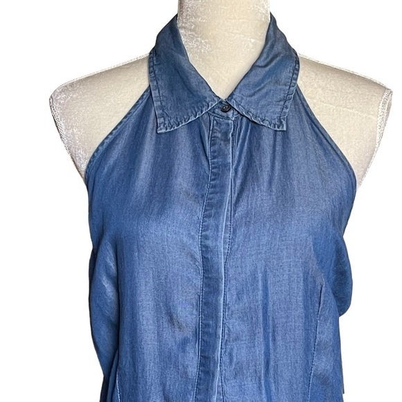 Signature Studio Women’s Halter Neck Button Front Dress Size L Chambray Blue - Picture 2 of 8